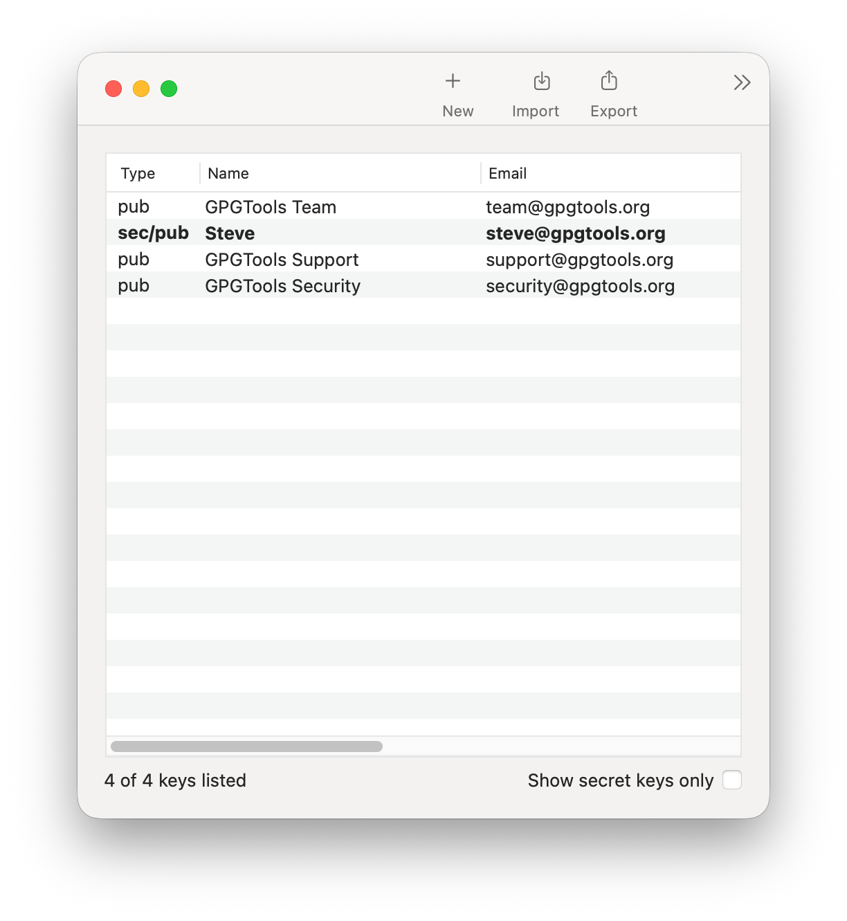 OpenPGP keys in GPG Keychain on macOS Golden Gate